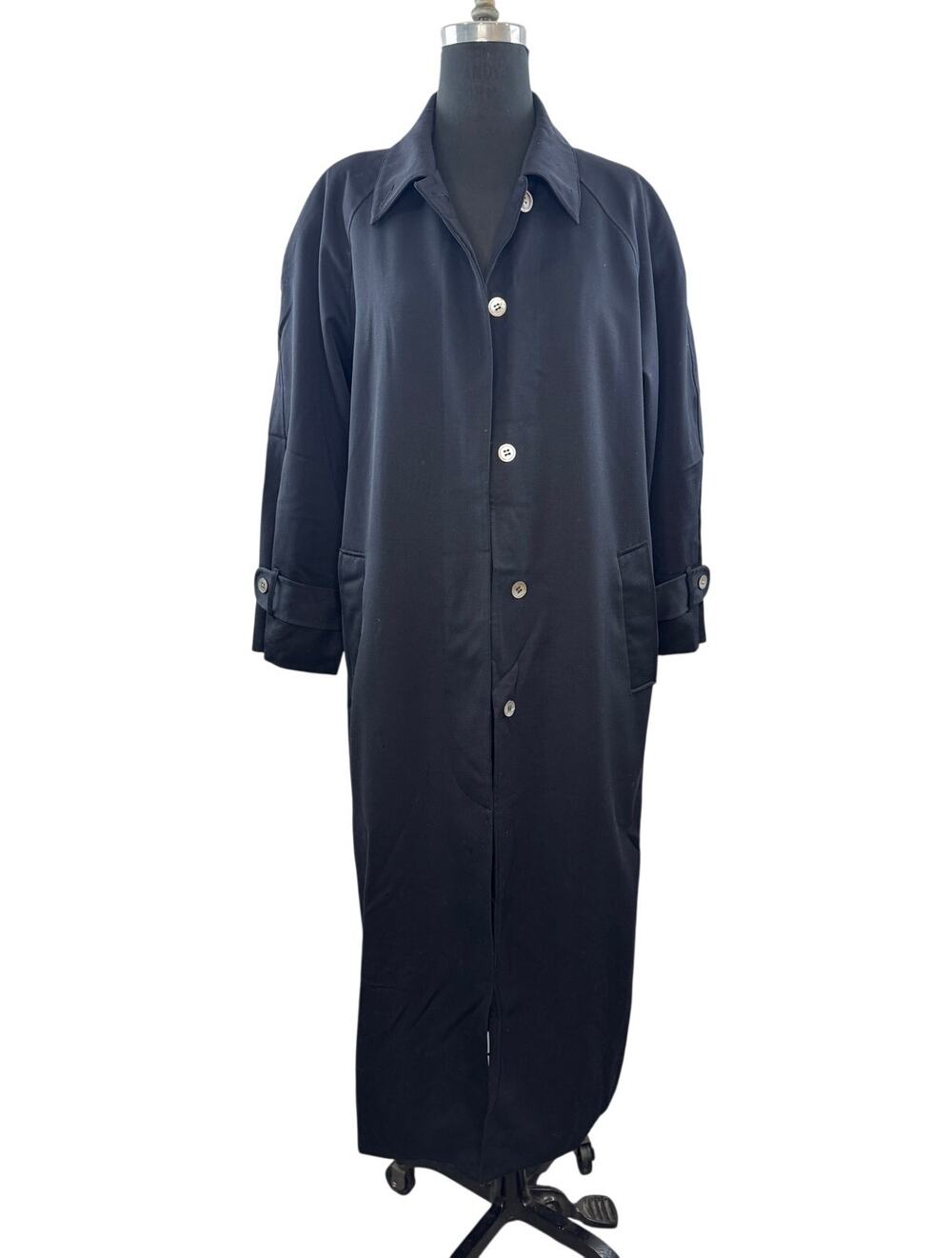 VINTAGE Alcott & Andrews Long Wool Trench Overcoat Collared Button-Up 6 FLAW